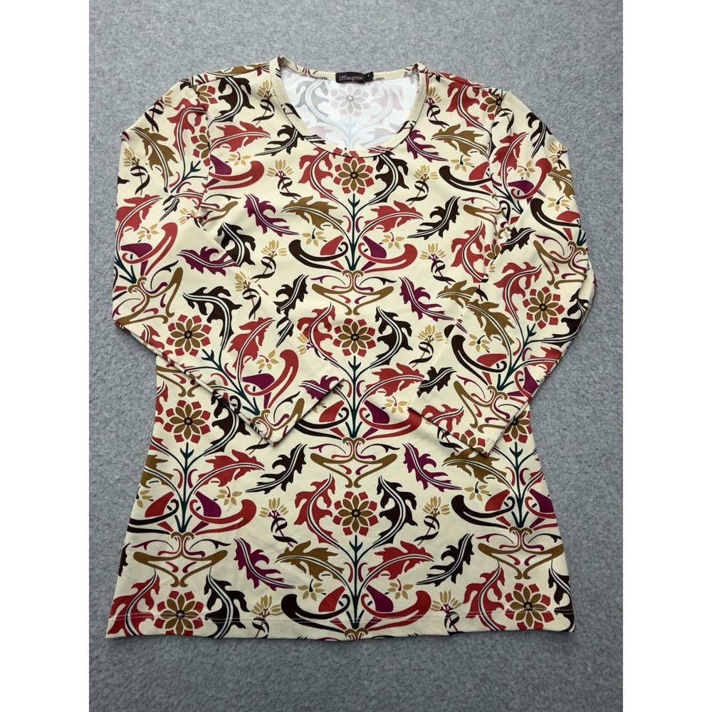 J McLaughlin‎ Shirt Womens Small Cream Multicolor Floral Print 3/4 Sleeve Top - Picture 3 of 12
